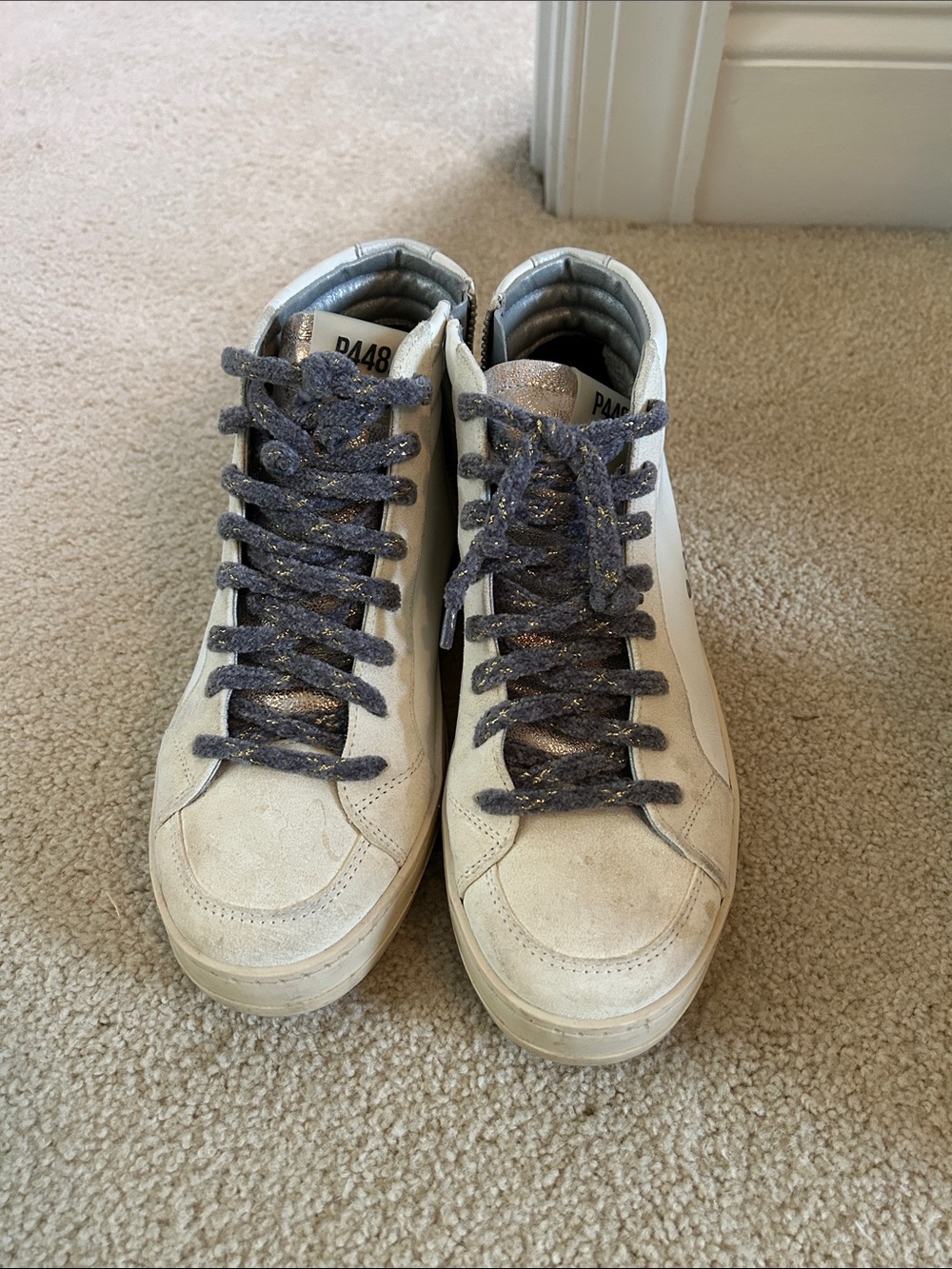 Ladies Cream High-Top Sneakers with Gray Laces